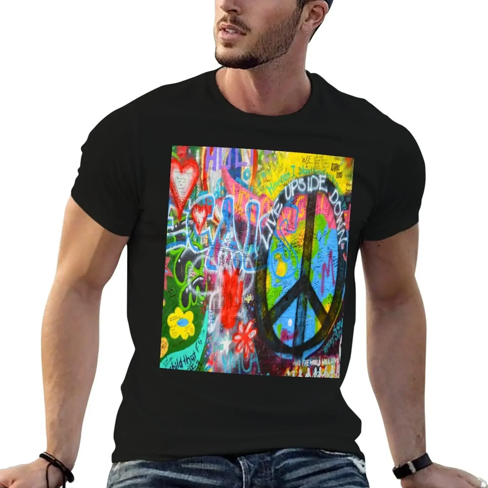 Graffiti Peace Wall T-Shirt graphic t shirt vintage kawaii clothes vintage T-shirt men