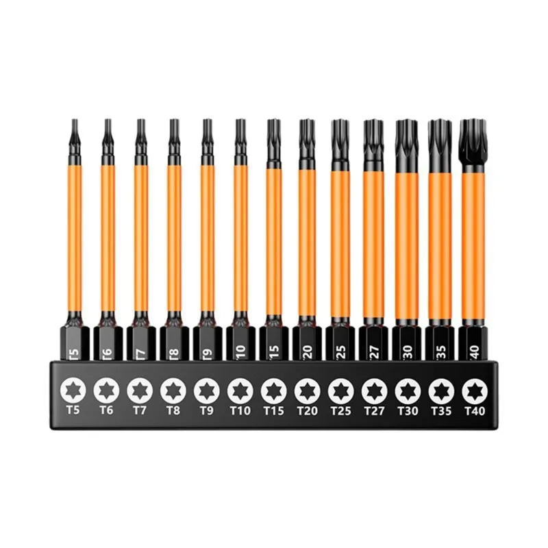 AA73 T5 To T40 Torx Screwdriver Bit Set 13Pcs S2 Steel Solid Six-Star Plum Magnetic Phosphating Tool Parts