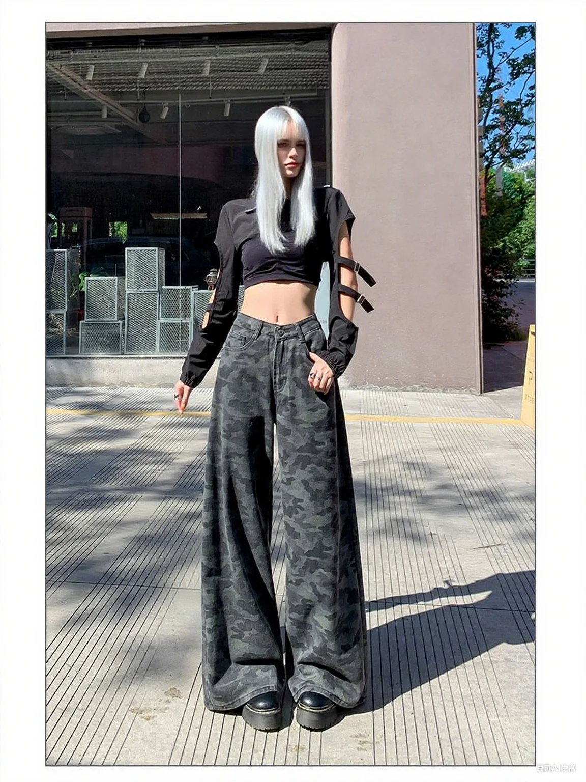 Celana Panjang Model Wide Leg Kamuflase Pinggang Tinggi Longgar Ramping Wanita Musim Gugur Musim Dingin Vintage Motif Leopard Jeans