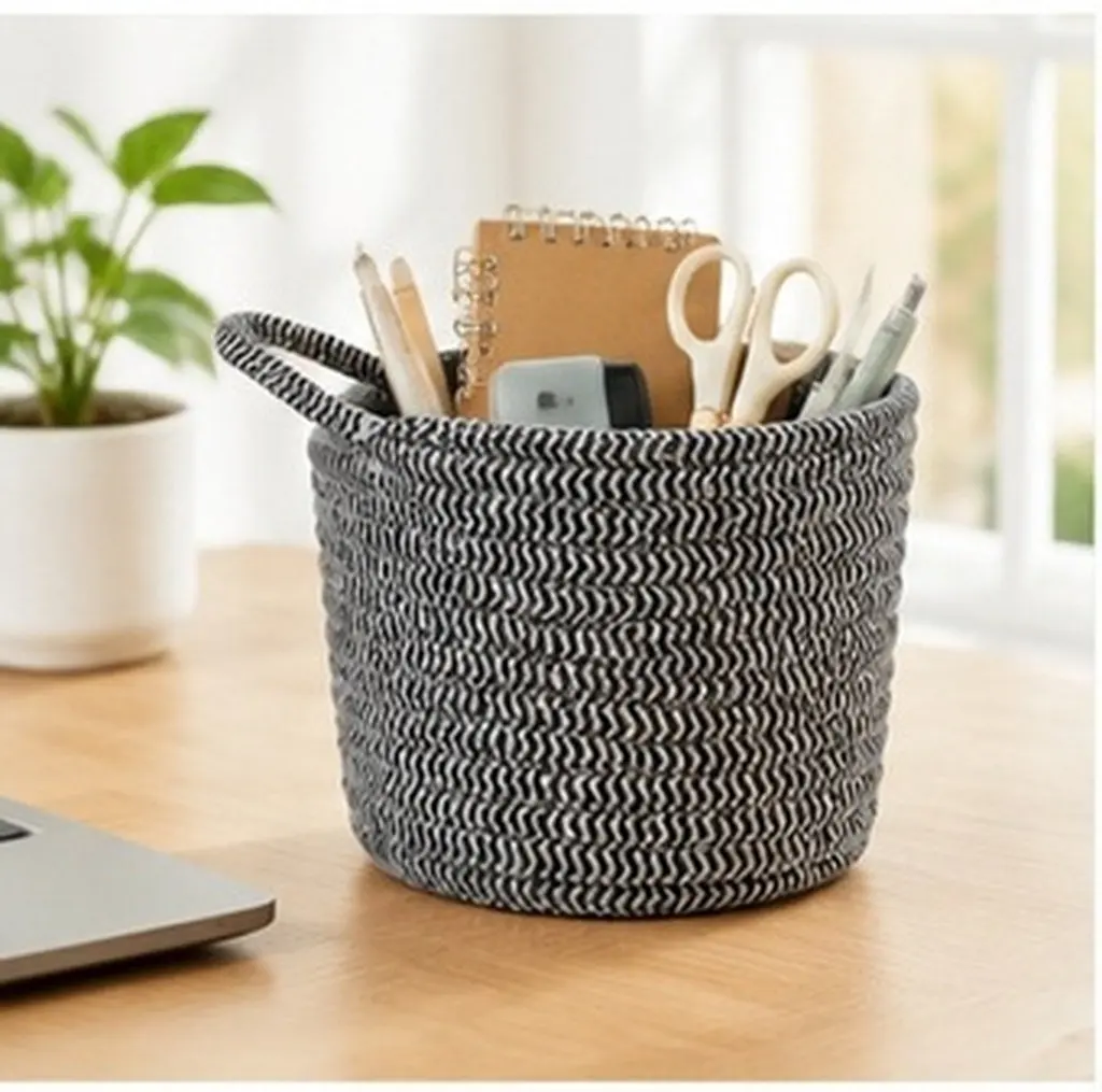 1Pcs Cotton Woven Storage Basket Desktop Organizer Desk Sundries Holder Portable Home Decoration Woven Basket Desk Organizer