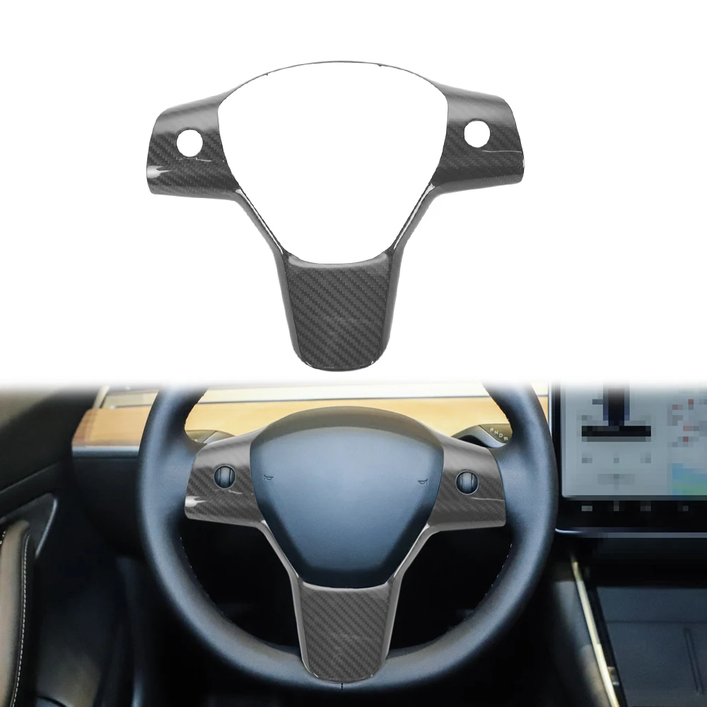 

Dry Carbon Interior Steering Wheel Trim Decor Cover For Tesla Model 3 Model Y