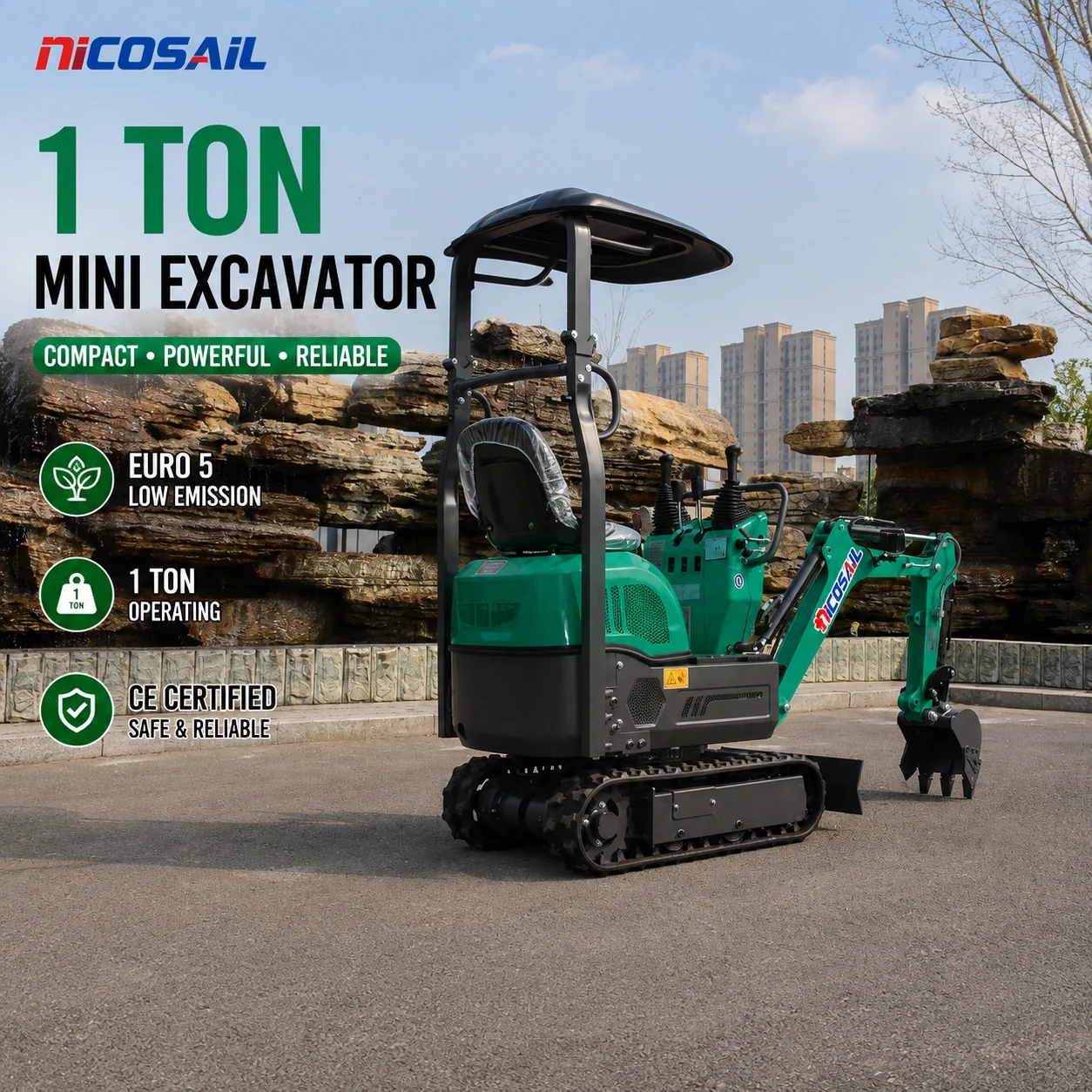 1 Ton Compact Mini Excavator CE Euro 5 Hydraulic Digger for Backyard Landscaping Garden Maintenance and Small Projects