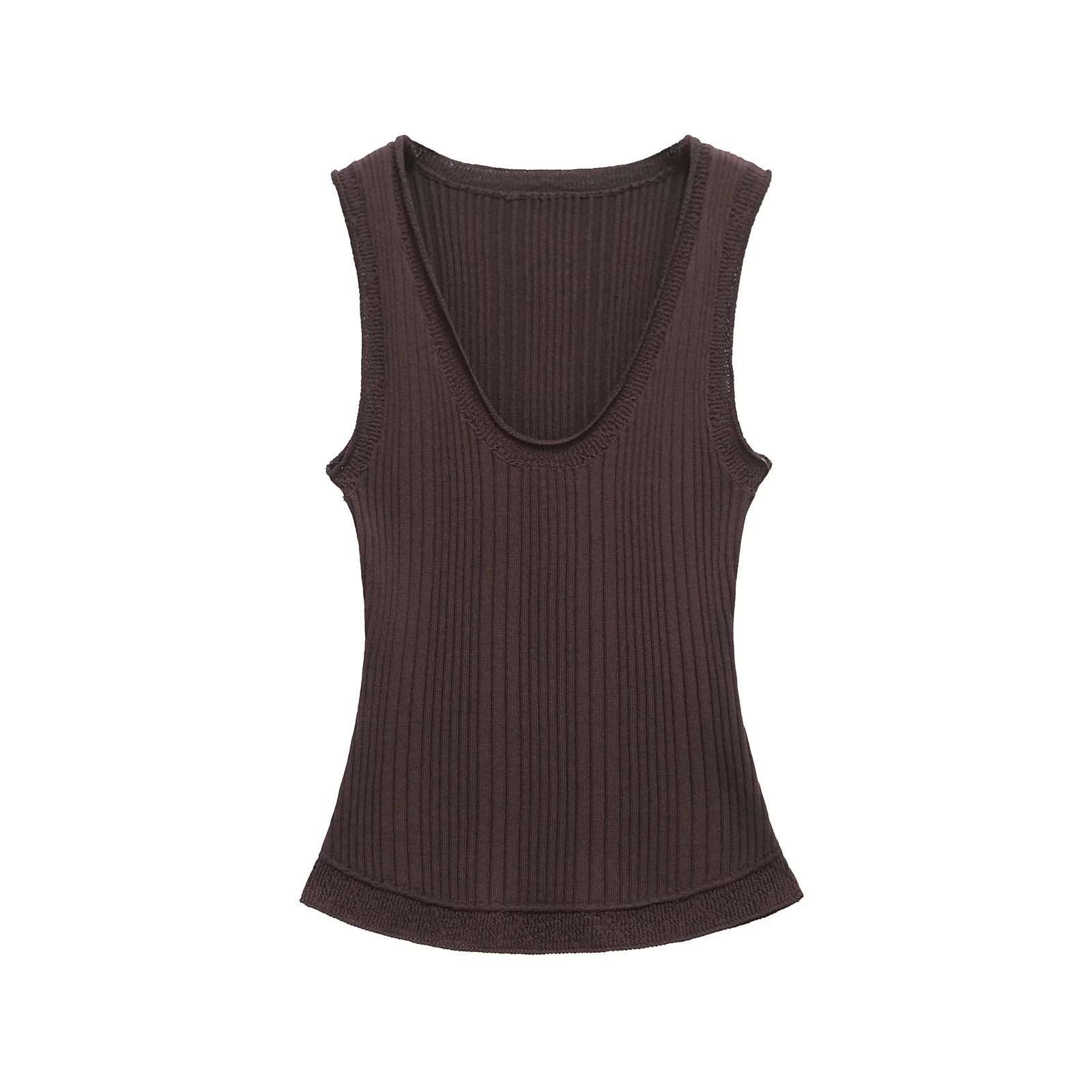 

Spring Women's Tops Brown Knitted Vest Sleeveless Fashion Summer Tops