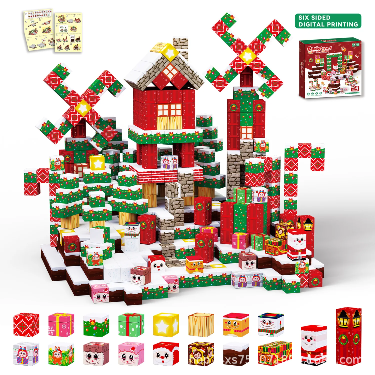 100PCS 자석 블록 세트 - 남녀 어린이용 자석 블록, 3-8세, 크리스마스 테마, STEM 감각 장난감