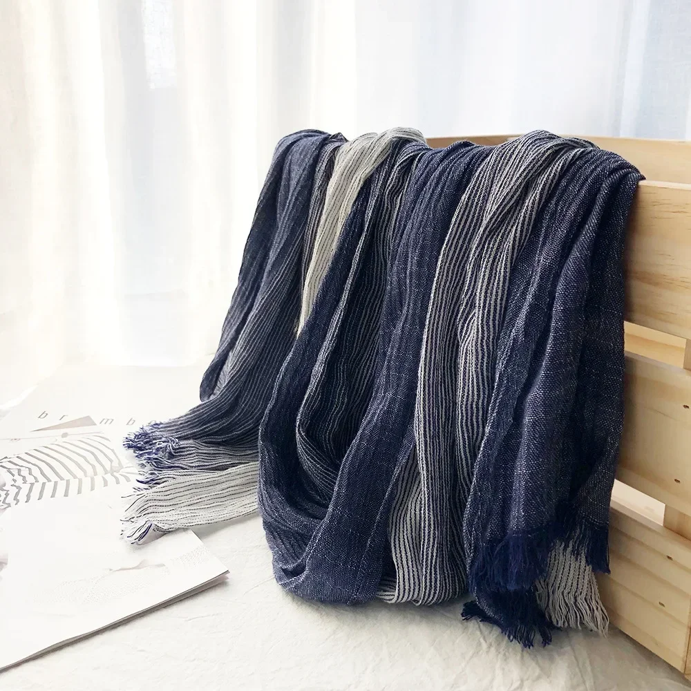 New Japanese Korean Artistic Style Striped Cotton and Linen Scarves for Women Shawls for Couples Foreign Trade Scarves Forest