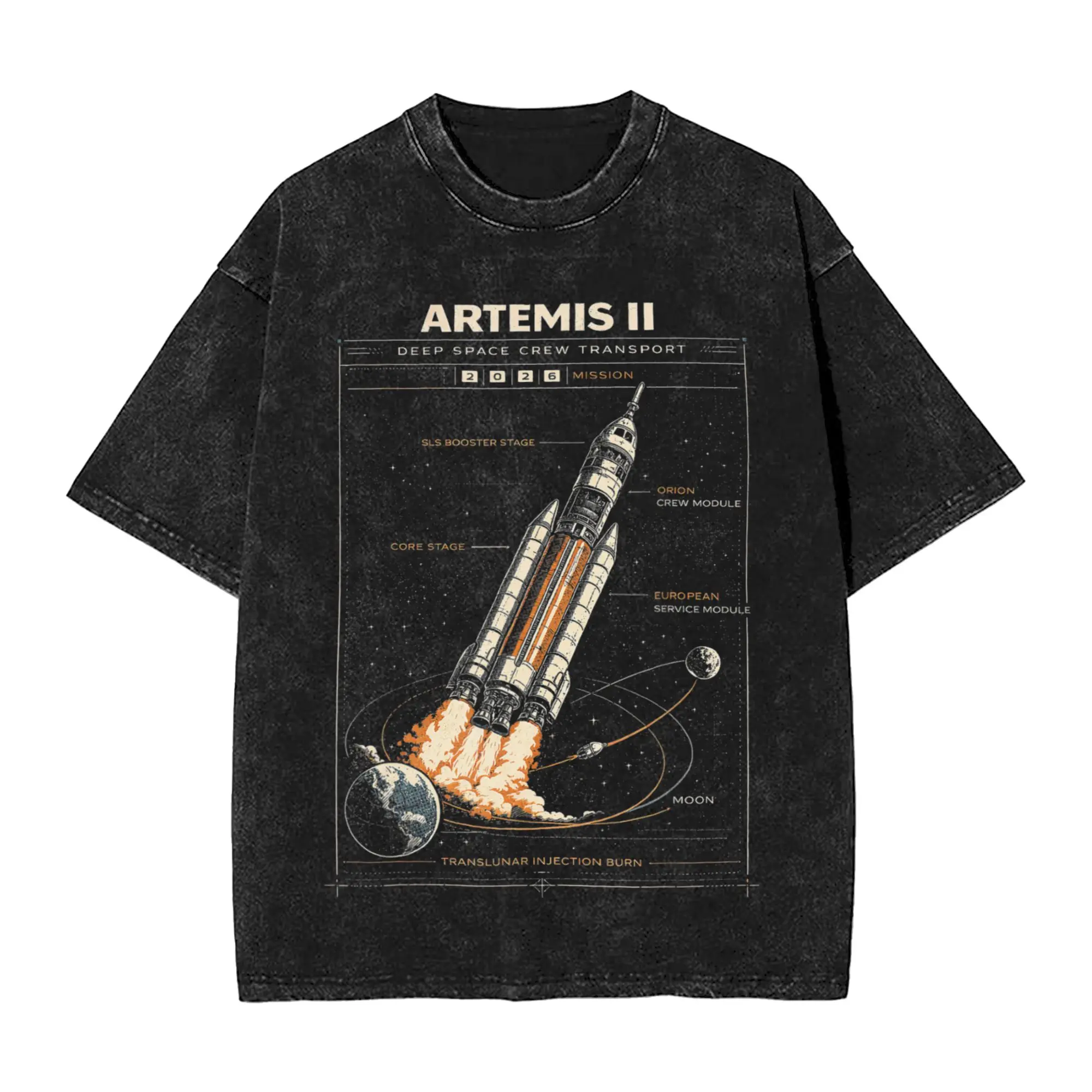 Men Blueprint Space Rocket Launch Mission to The Moon Artemis 2 T Shirts Tees Summer Streetwear T Shirt O Neck Harajuku Tshirt