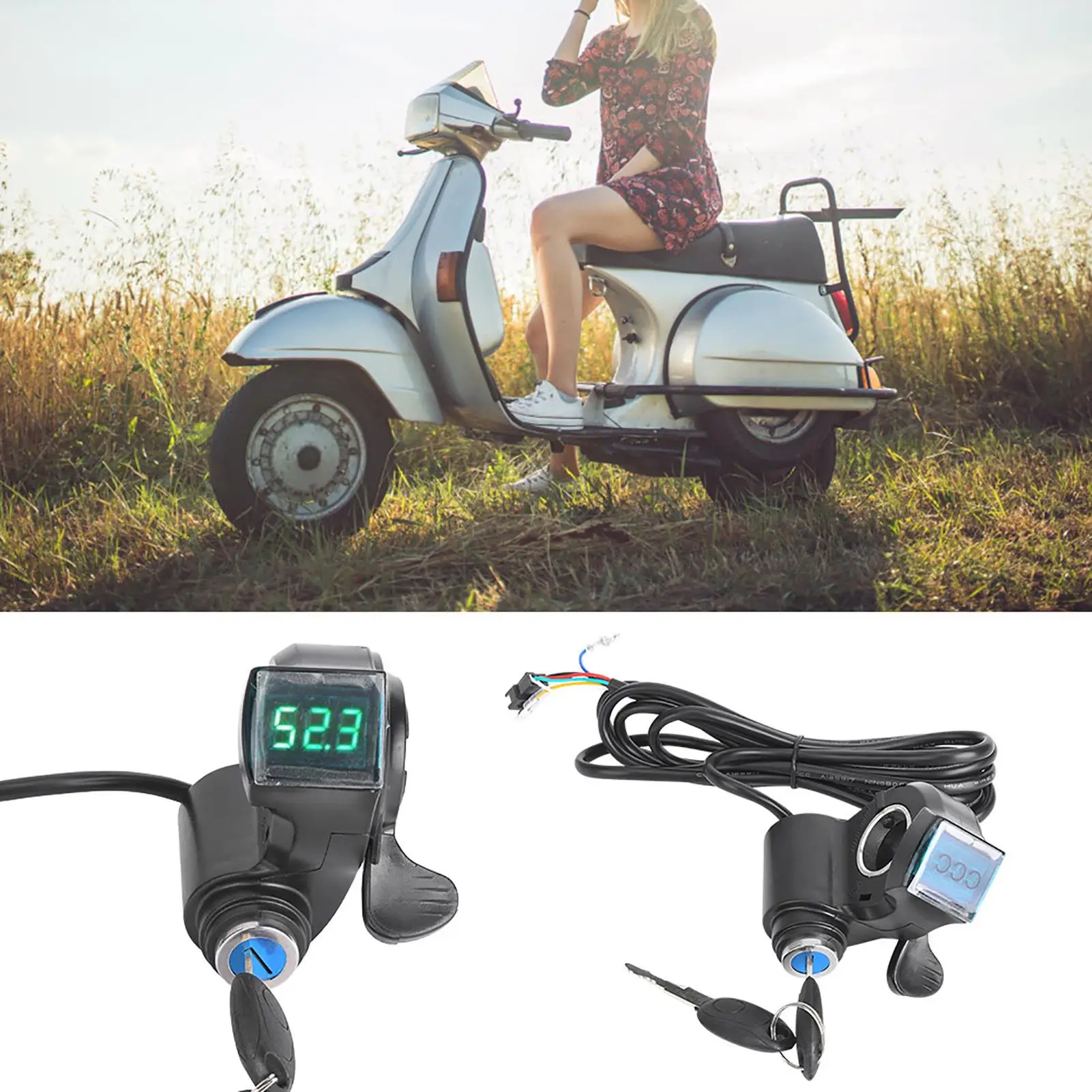 LCD Display E-Bike  Throttle with Battery Voltage Power Switch - for  Bike