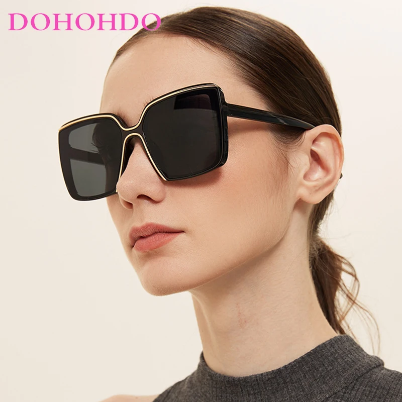 DOHOHDO Large Frame Square Sunglasses Men 2024 Trendy Korean Face Mask Sun Glasses Women Vintage Oversize Eyewear Shades UV400