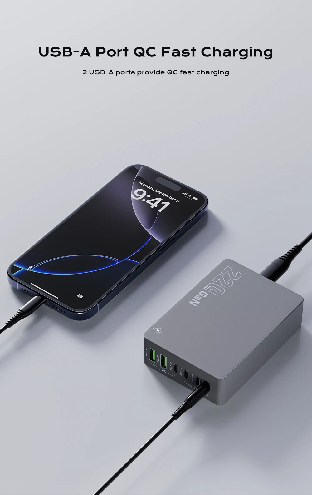 220 W GaN Desktop-Ladegerät 6-Ports PD 100 W USB Typ C QC 3.0 Schnellladestation für IPhone 16 Pro Tablet MacBook Samsung Laptop – Detail 8
