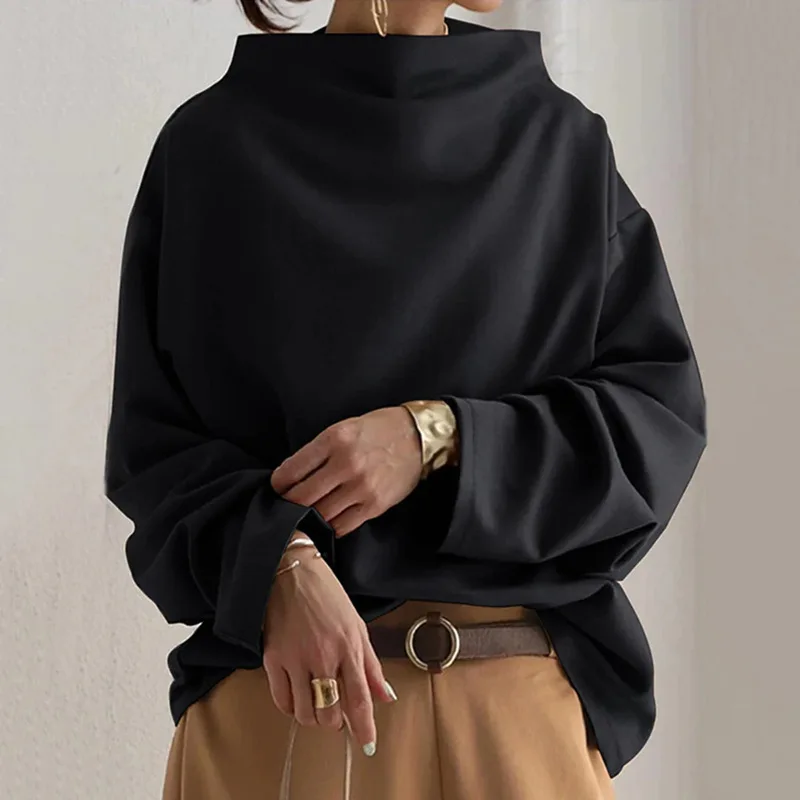 Hoodies women 2026 casual New casual Spring autumn velvet hoodie long sleeve high neck loose top women's clothing