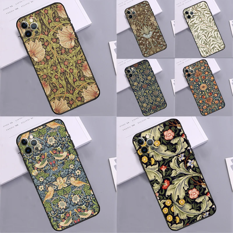 William Morris Case For iPhone 15 12 13 11 14 16 Pro Max X XS Max XR 8 7 14 Plus Back Cover Shell