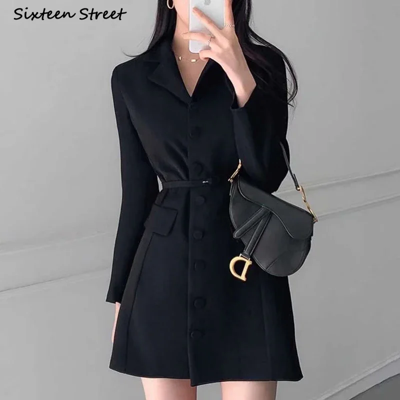 White Chic Blazer Dress Women Spring Turn-down Neck High Waist Bodycon Dress Office Ladies Business Korean Mini Dresses