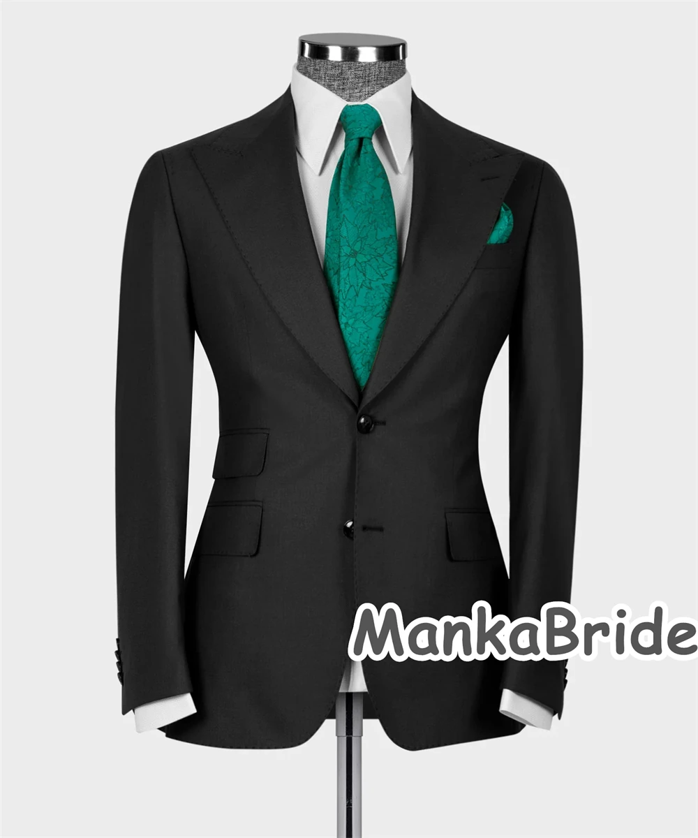 Terno preto clássico masculino, noivo de casamento, groomsmen wear, blazer, colete, calças, negócios formais, ternos de escritório, 3 peças