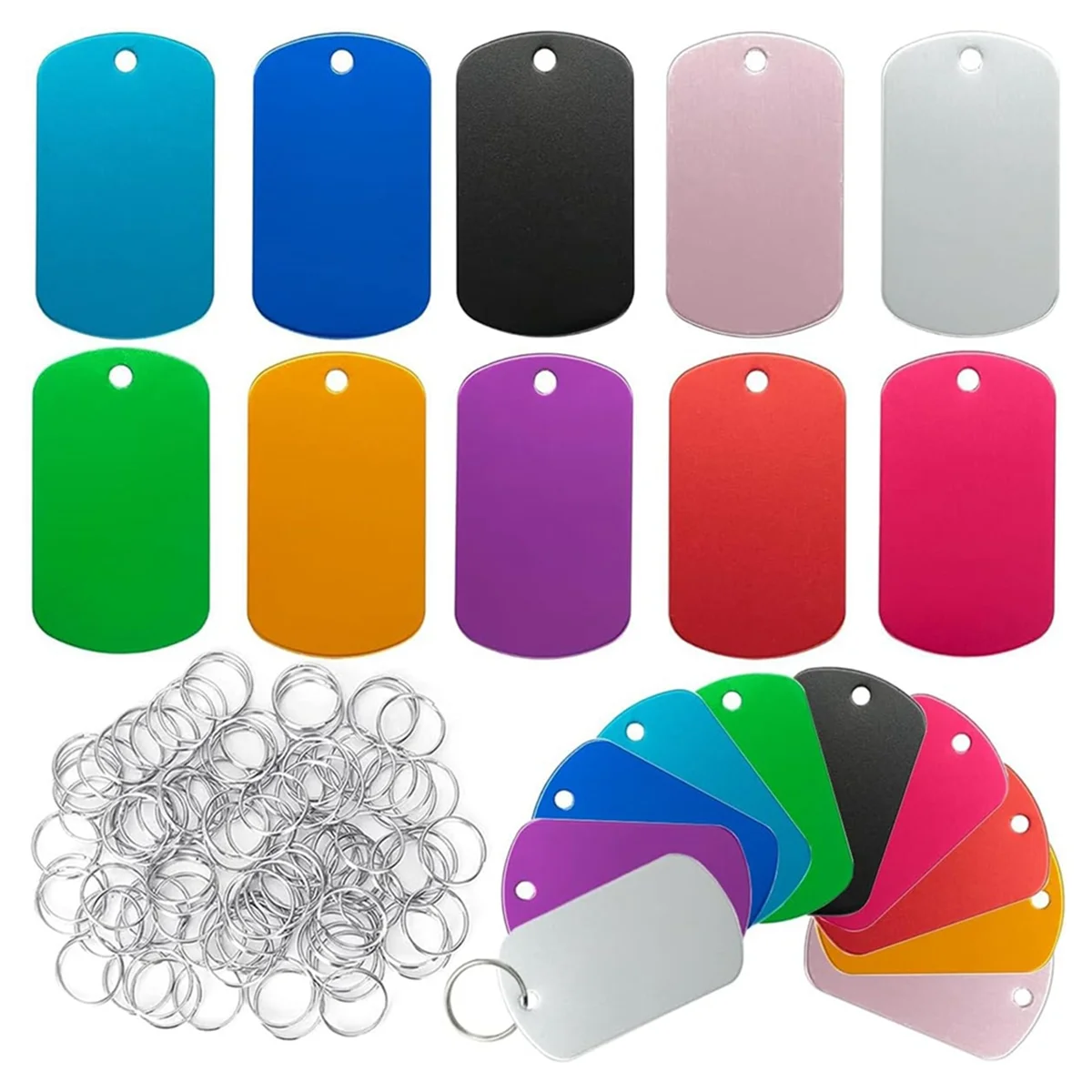 50 Pack Aluminum Tag Blanks Engraving Blank Metal Tags with Hanging Hole Pet ID Double Sided Stamping Engraving Tags