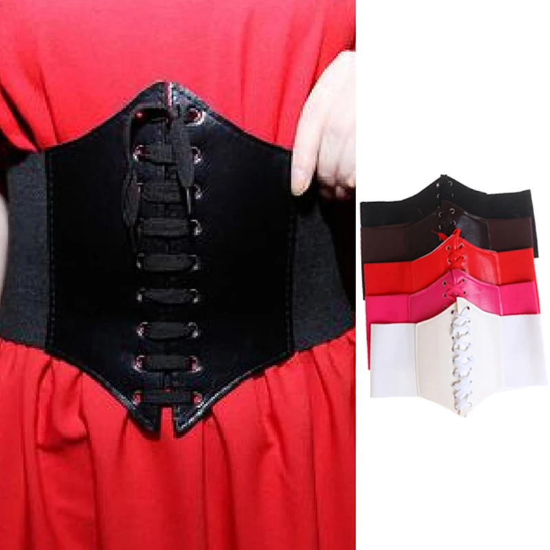 Women Charm Wide Corset Waistband Leather Band Elastic Stretch Cinch Waist Belt