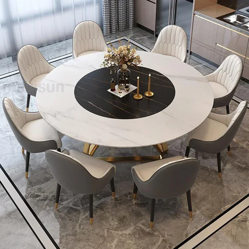 Light Luxury Gold Dining Table Round Turntable 1.2/1.5m Dining Table Set 8 Chairs Minimalist Esstische Home Furniture GPF50YH - Image 4