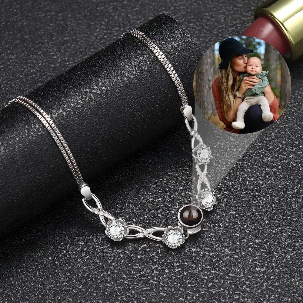 S925 Silver Custom Photo Bracelets Personalized Projection Photo Bracelet for Woman Lover Jewelry Mother Valentine's Day Gift