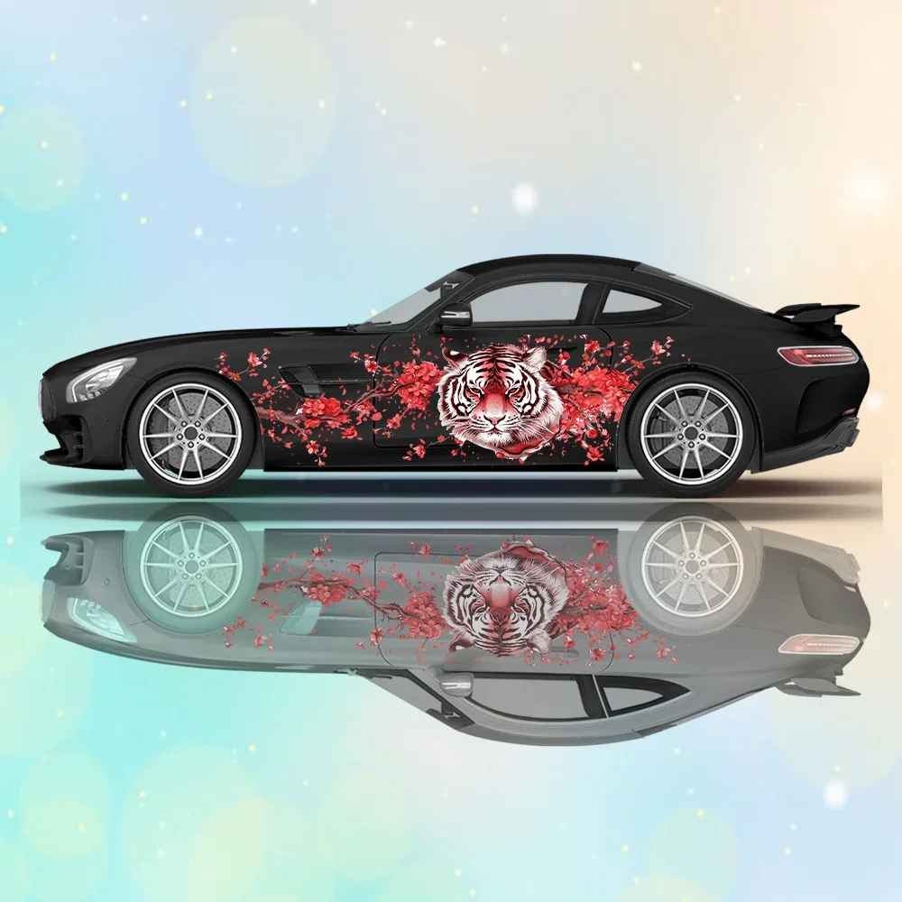 

Tiger Cherry Blossom Branches Car Side Sticker Decor,PVC Waterproof Scratch Resistant Decal,Car Protection,Auto Accessories Gift