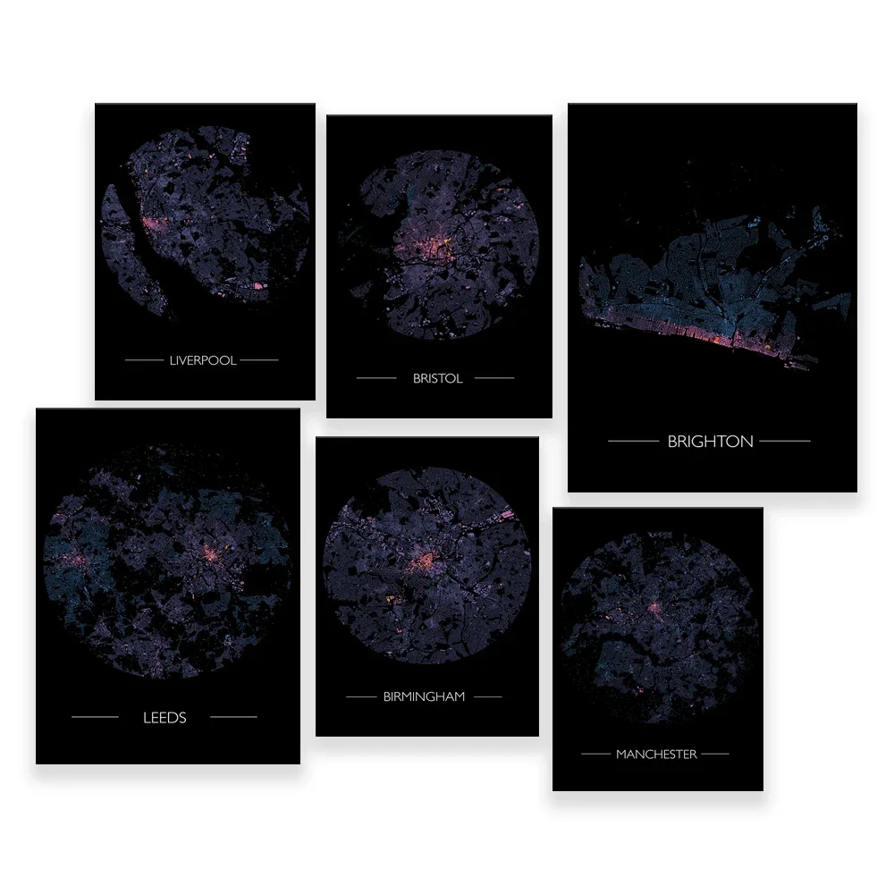Newcastle map, Manchester, Liverpool, Leeds, Birmingham map poster wall art, home decor