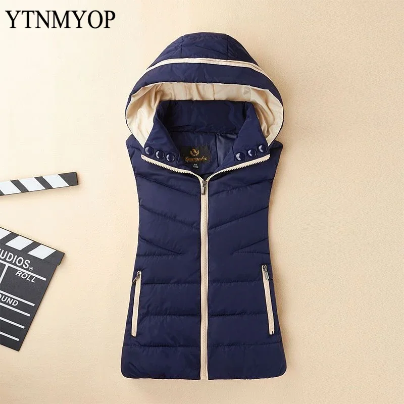 

Winter Vest Chalecos Para Mujer Autumn Jacket Women Short Waistcoat New Cotton Hooded Gilet Femme YTNMYOP