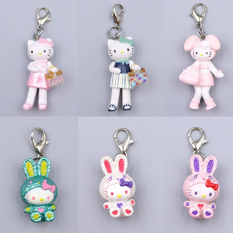 Cute Sanrio Hello Kitty Keyring Cartoon KT Cat Kitten Keychain Lovely Bag Pendant Earphone Case Charm Key Holder For Friend Gift