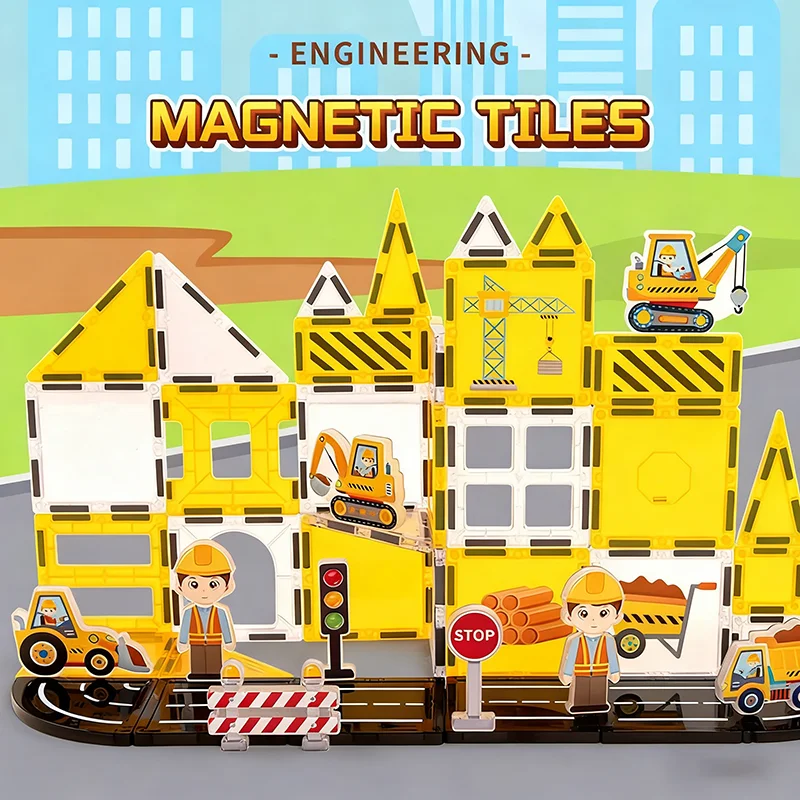 Kreatywna, kolorowa magnetyczna tablica okienna DIY z motywem księżniczki, strażaka, policji, magnetyczne klocki do składania, zabawka-puzzle, prezent dla dziecka.