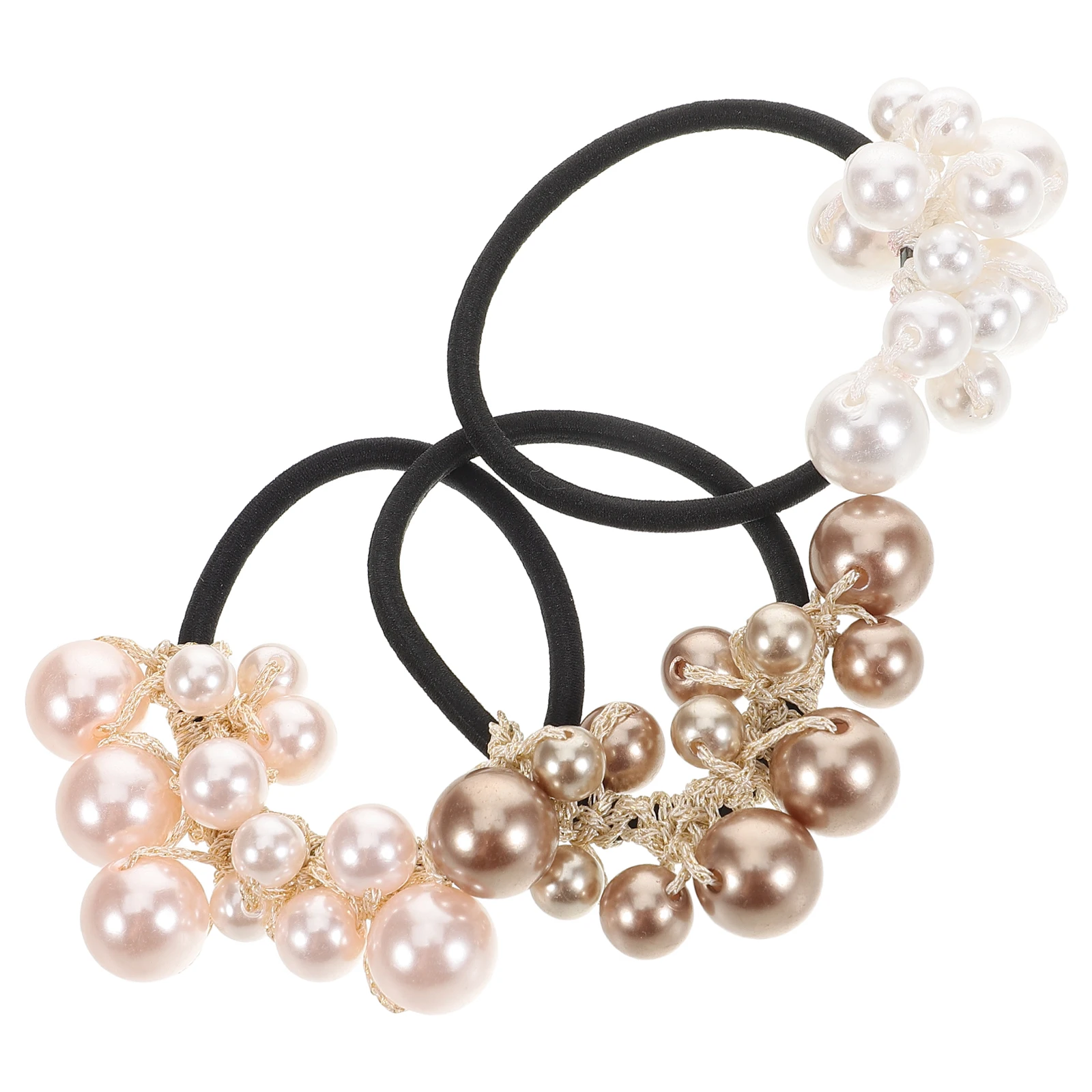 

3pcs Pearl Ties High Elastic Scrunchies For Women White Pink Beaded Ponytail Holders Wedding Party Accessories Hair Bands Curly