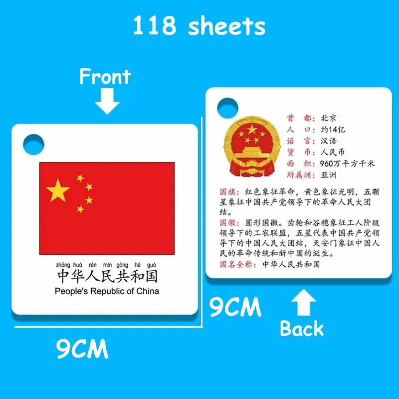 ﻿ 118 Countries World Flag Flag Cards Sheets  Baby Enlightenment Early Educational Toys Cognitive Card National Flag Cards