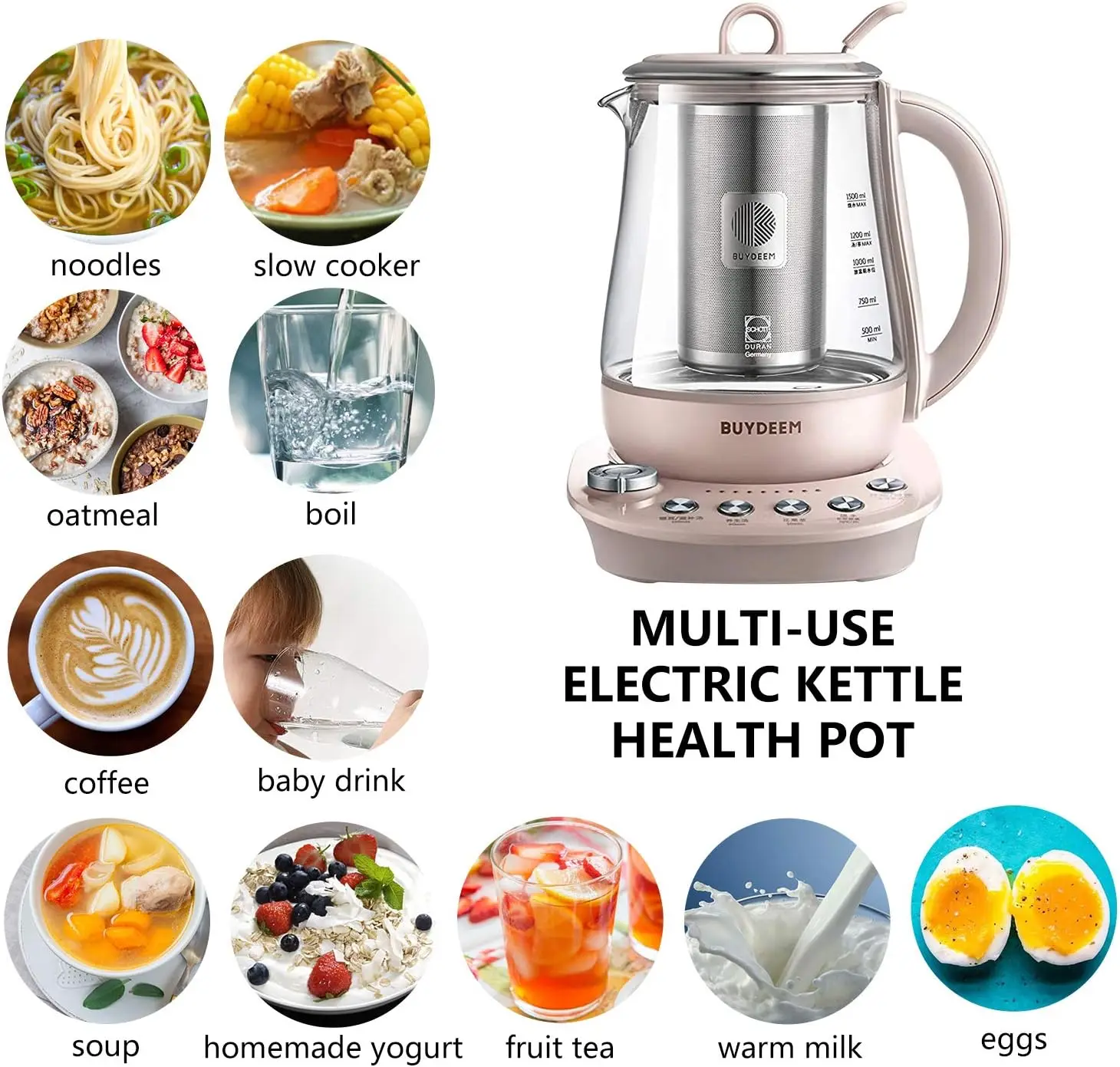 K2693 Health Pot, Health-Care Beverage Electric Kettle with Thickened Glass, 9-in-1 Fully Automatic Programmable Brew Cooker