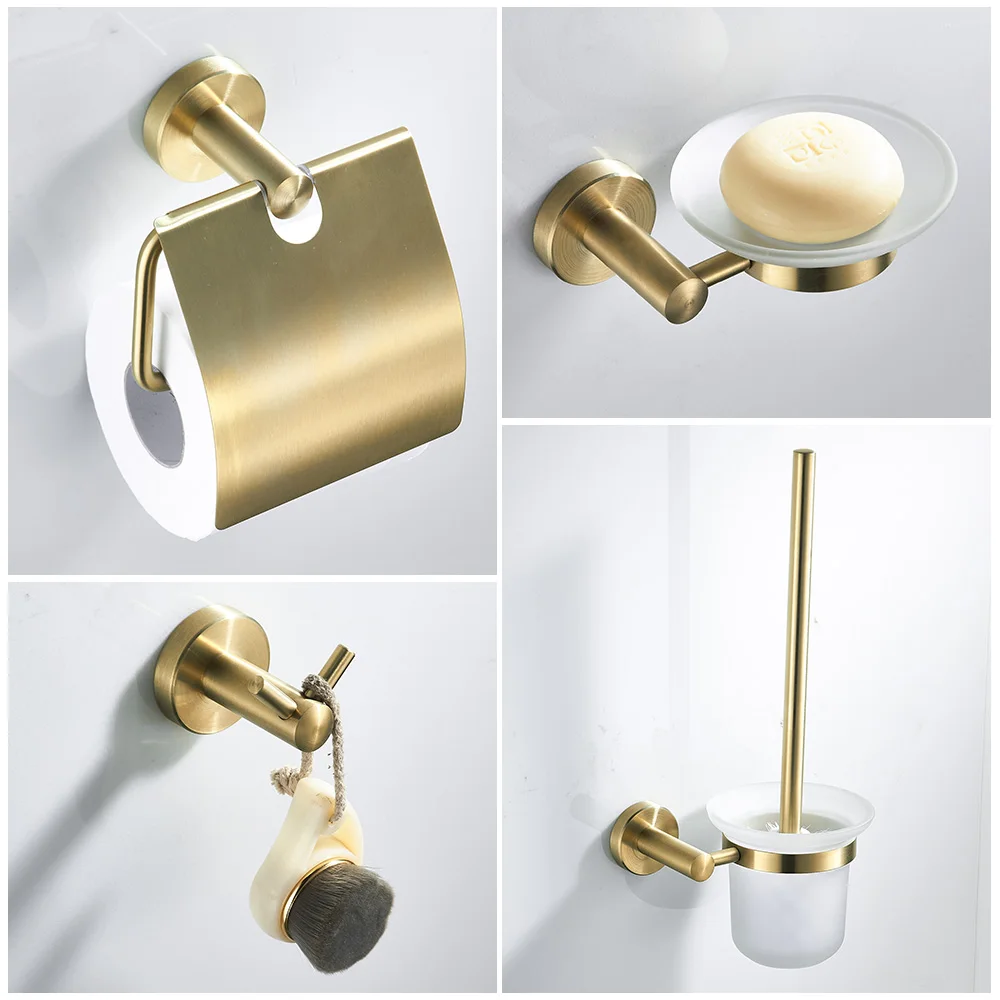 

Brushed Gold Bathroom Accessories Towel Bar Bath Robe Hook Brass Knurled Bathroom Hardware Set Shelf for Towels Paper Tissue Hol