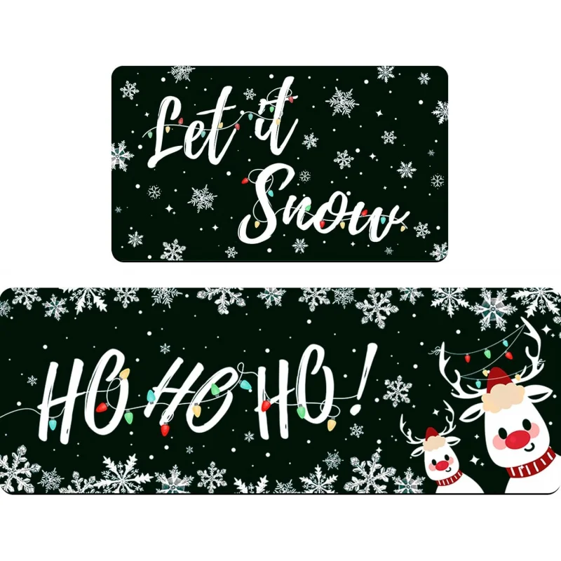 

Christmas and Winter Snowflake Deer Anti slip Kitchen Mat 2-piece Set Living Room Door Mat Decoration 20inX31in 18inX47in