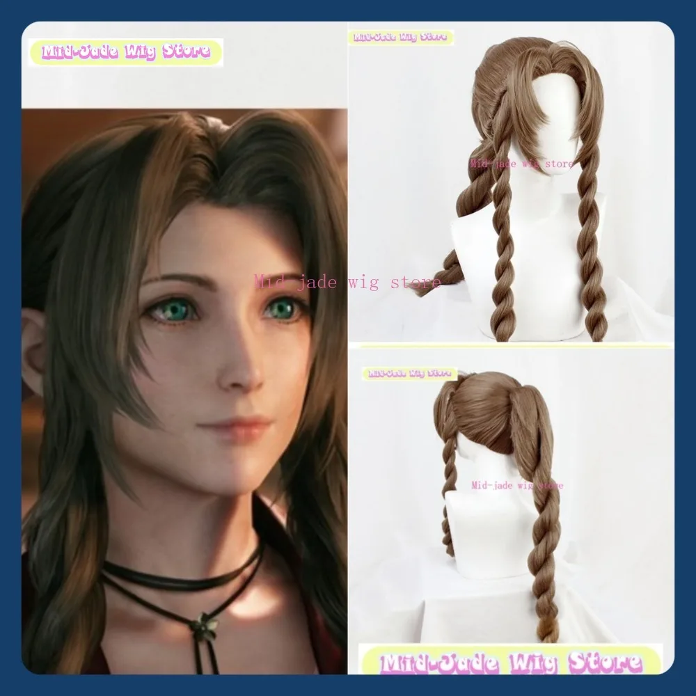 

Mid-jade Wig Store FF7 Rebirth Aerith Cosplay Wig Anime Game Role-playing Halloween Party Synthetic Wig