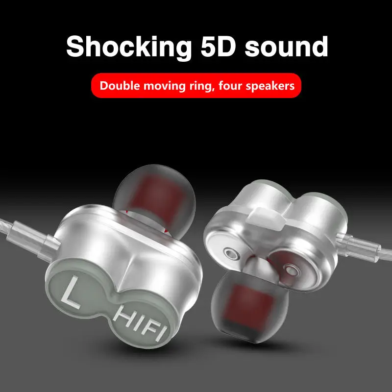 Eonline HIFI Deep Bass Earphone Dual Driver Noise-isolating Professional Earphones With Microphone Mic Earbuds For Smartphone