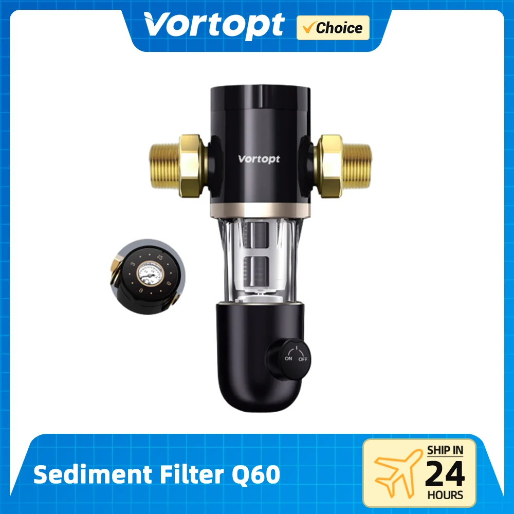 Vortopt Whole House Water Filter-Spin Down Sediment Filter,Automatic Backwash System,Upgraded Cleaning Brushes, 40μm Filtration
