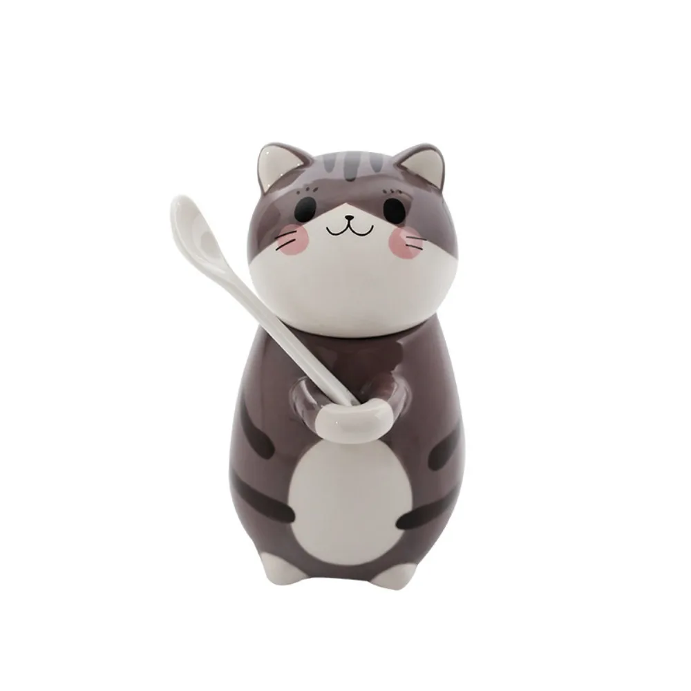 

Home Decor With Spoon Cat Coffee Mug Ceramic Capped Mug Milk Tea Cups Exquisite Cartoon Coffee Pots Kitchen