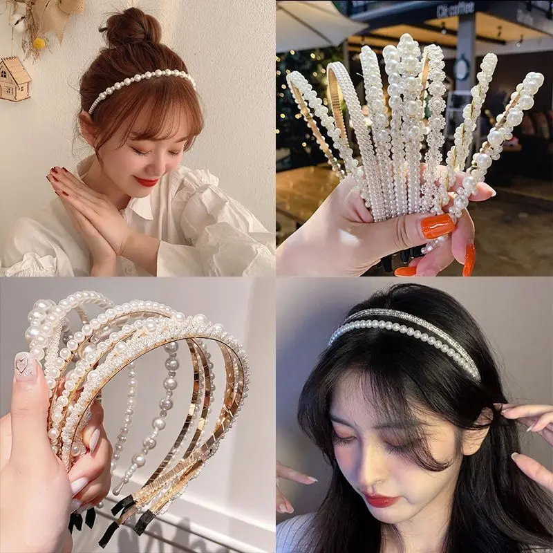 New Women Fashion Hair Hoop Simple Pearl Hairband Non-Slip Female Headband Hair Accessories Headwear