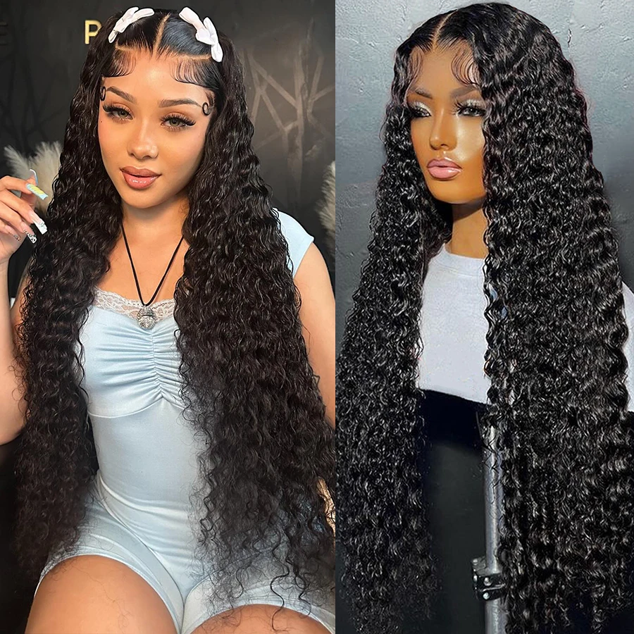 

220% Deep Wave 13x6 13x4 HD Transparent Lace Frontal Human Hair Wigs Brazilian 100% Remy Hair 13x4 Water Wave Front Wig