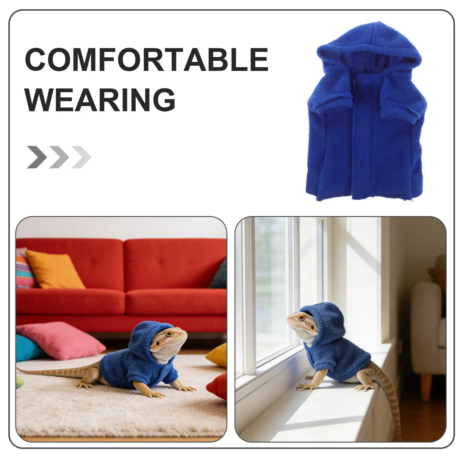 Pet Lizard Hoodie for Bearded Dragon Slip-on Design Comfortable Breathable Reptile Apparel Costume Cosplay Outfit Winter Warm