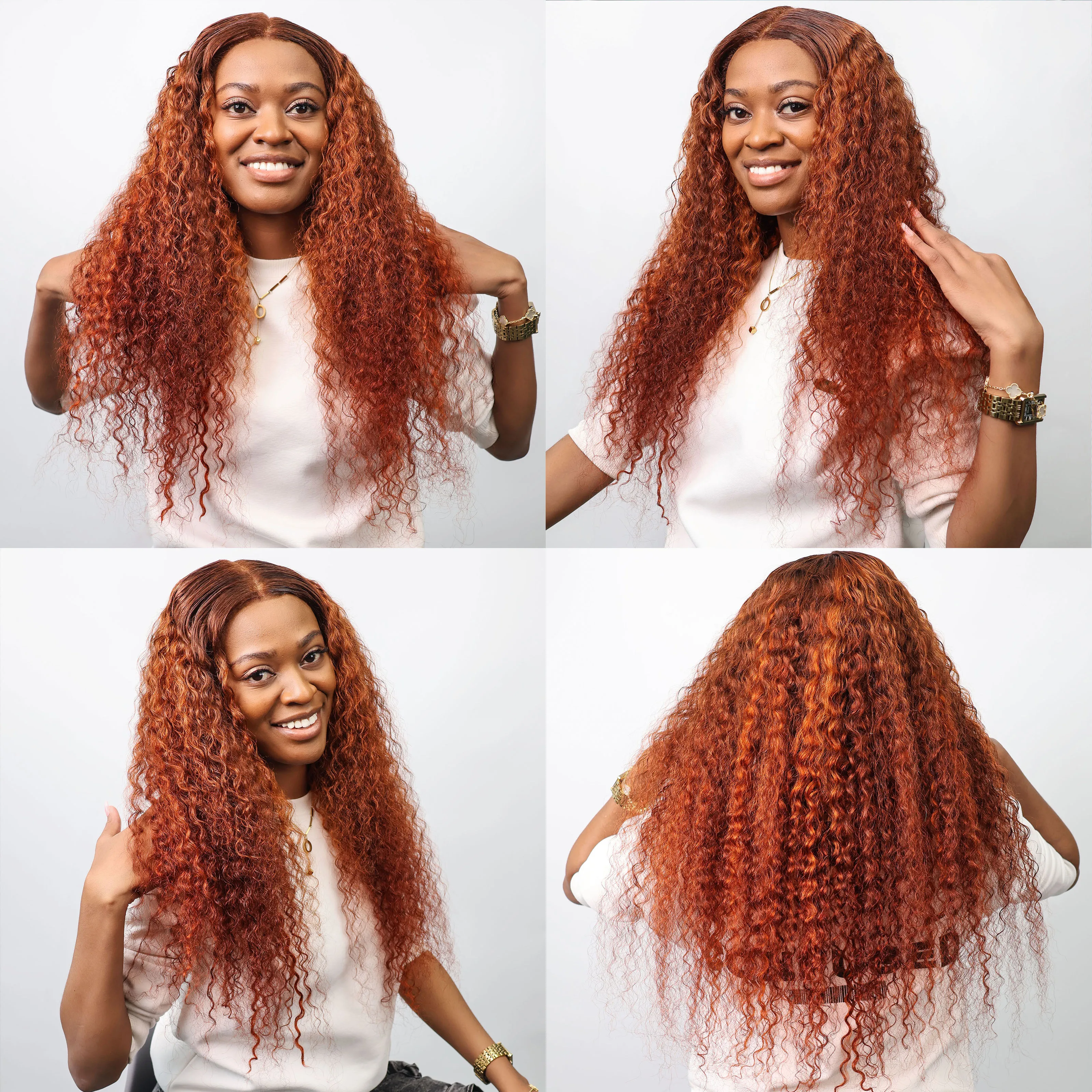 Highlight 4/350 Water Wave 13x6 Lace Frontal Human Hair Wigs Brazilian Ginger Orange Brown Color 13x4 Lace Front Curly Wig 220%