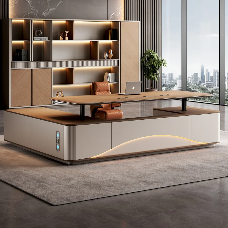 height-adjustable executive desk, simple and modern, with a high-end feel, suitable presidents, chairpersons, and l