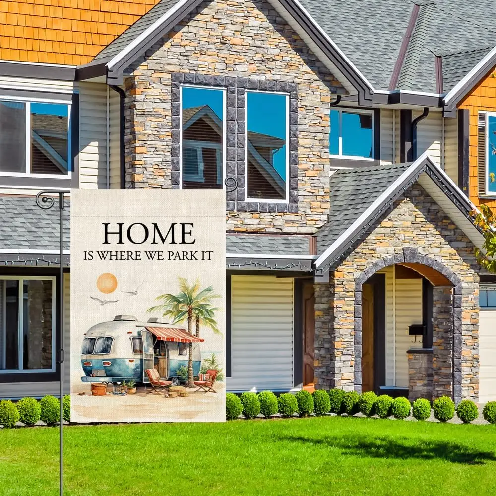 Perfectinsoy Home Is Where You Park It حديقة العلم، علم التخييم ديكور للتخييم، ترحيب ساحة البيت حديقة المنزل عطلة La LLE