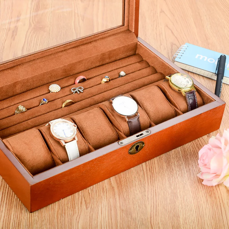 Watch Jewelry Box Organizer For Men 6 Slot Watch Case Display And Storage Watch Wood Jewelry Box For Friend Birthday Gifts
