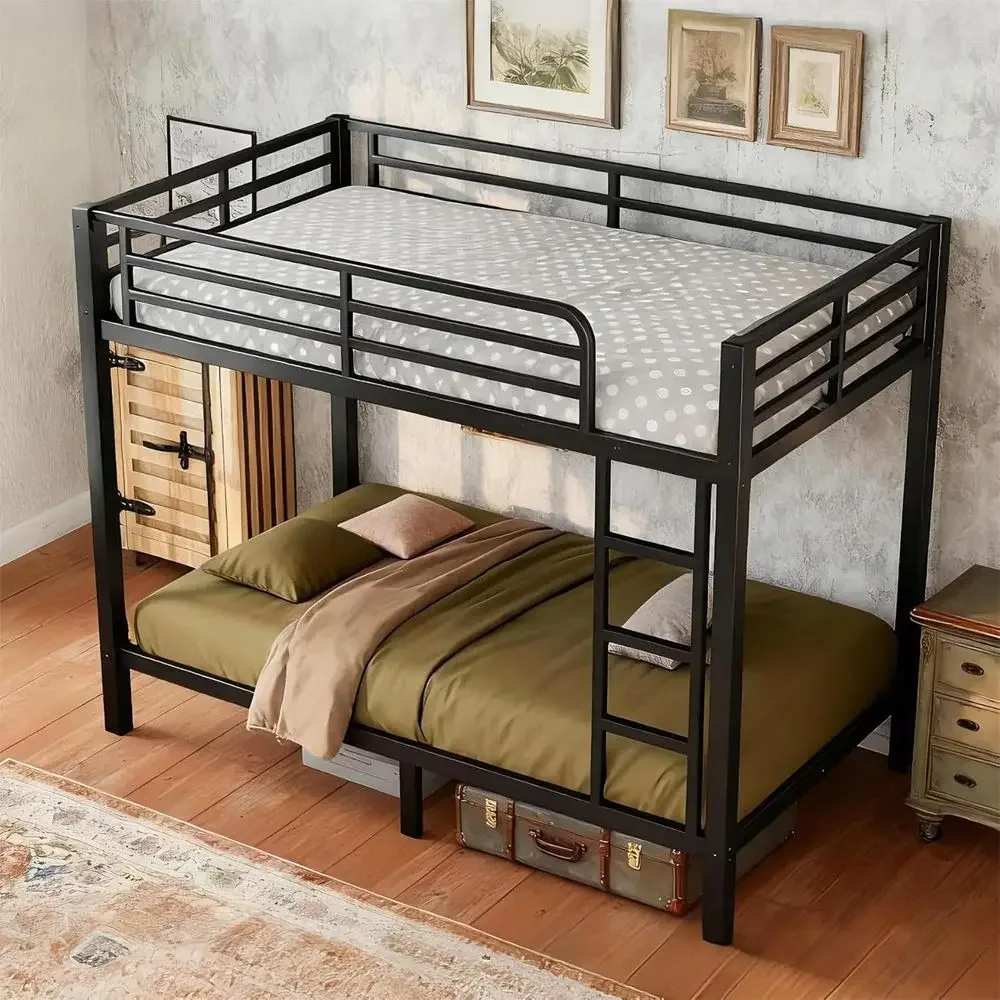 

Twin Over Twin Metal Bunk Bed with Ladder, Full-Length Guardrails, Sturdy Slats, Suitable for Adults, Teens, Kids, Noise-Free, B