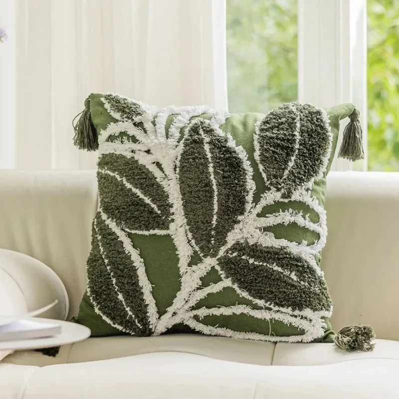 Housse de coussin capitonnée avec pompon, taie d'oreiller décorative de Style Mori, Funda Cojin, pou