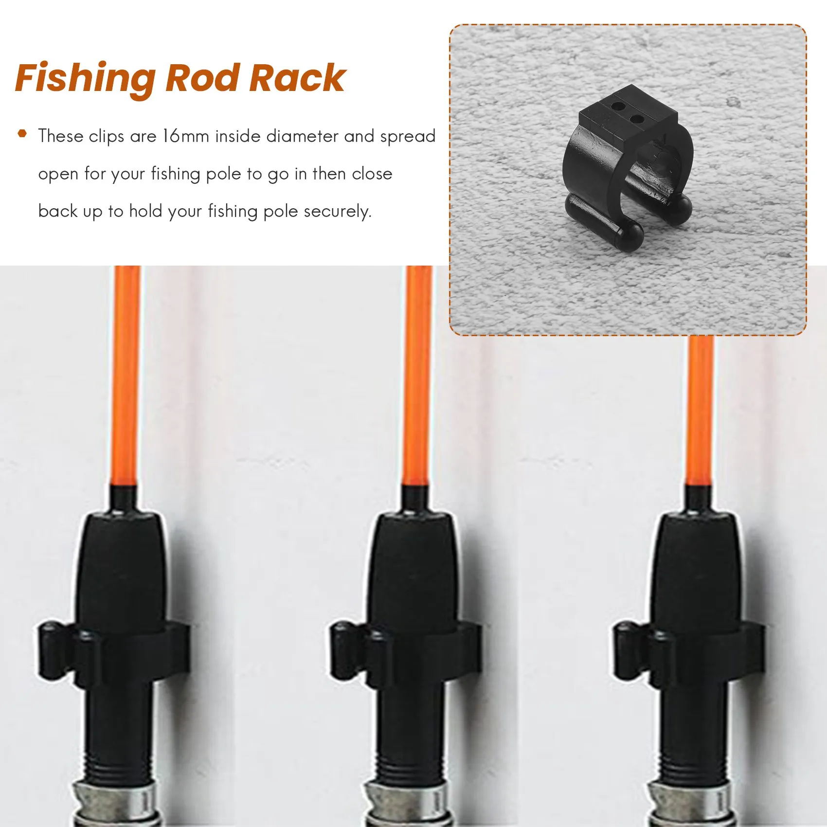 

B93B-20 Pcs Fishing Pole Rod Holder Clips Black 16Mm Inside Dia Fishing Rod Storage Clips
