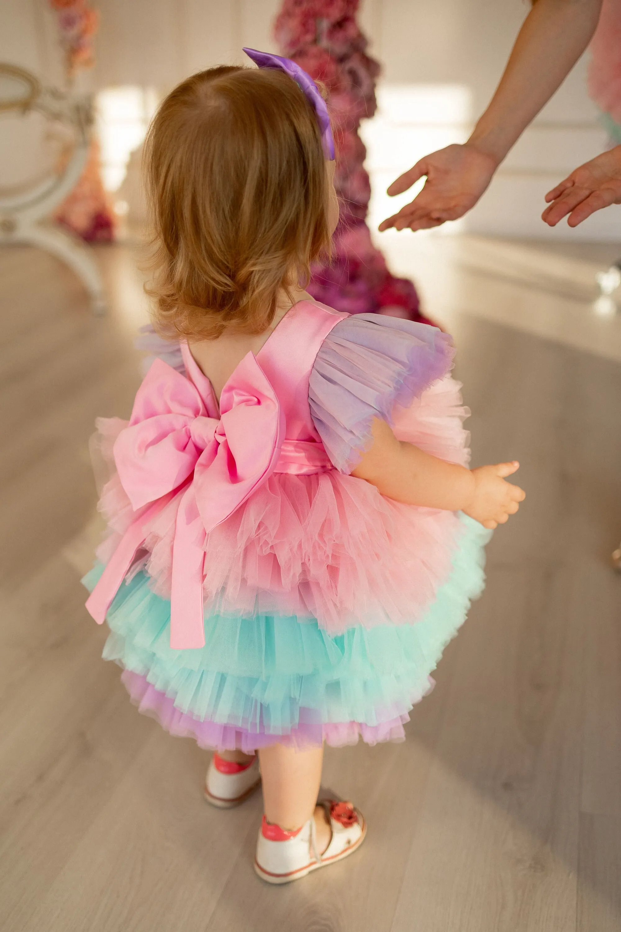 Rainbow Flower Girl Dress Tulle Layered For Wedding Puffy With Bow Little Princess Child First Eucharistic Birthday Party Dress