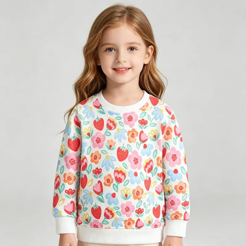 Girls Sweatshirts Fashion Cherry Print Pullover for Kids Spring Autumn Long Sleeved Children Tops Baby T-shirts Toddler Outfits