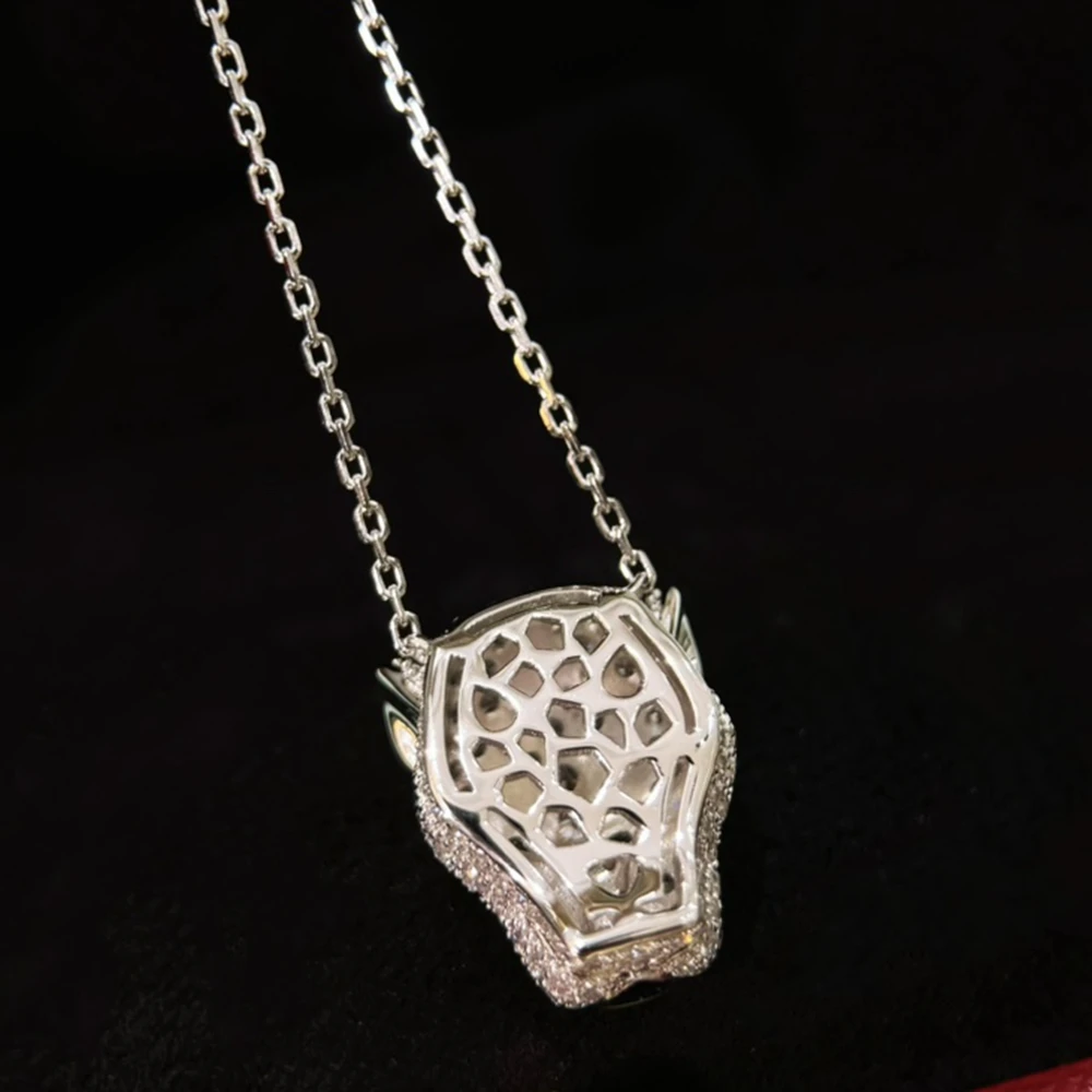New Editon 925 Silver Black Panther Spot CZ Diamond Leopard Head Pendant Necklaces  Luxury Designer Jewelry for Men Or Women view 3