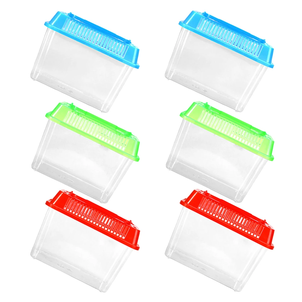 

6 Pcs Portable Fish Tank Pet Box Bright Lid Colors Reptile Feeding Handheld Plastic Aquarium Suitable for Turtle Spider Snake