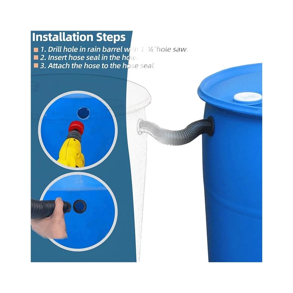 Rain Connector Kit for Rainwater Collection Systems Overflow Diverter Hose with Secure Plastic Fittings Black Color